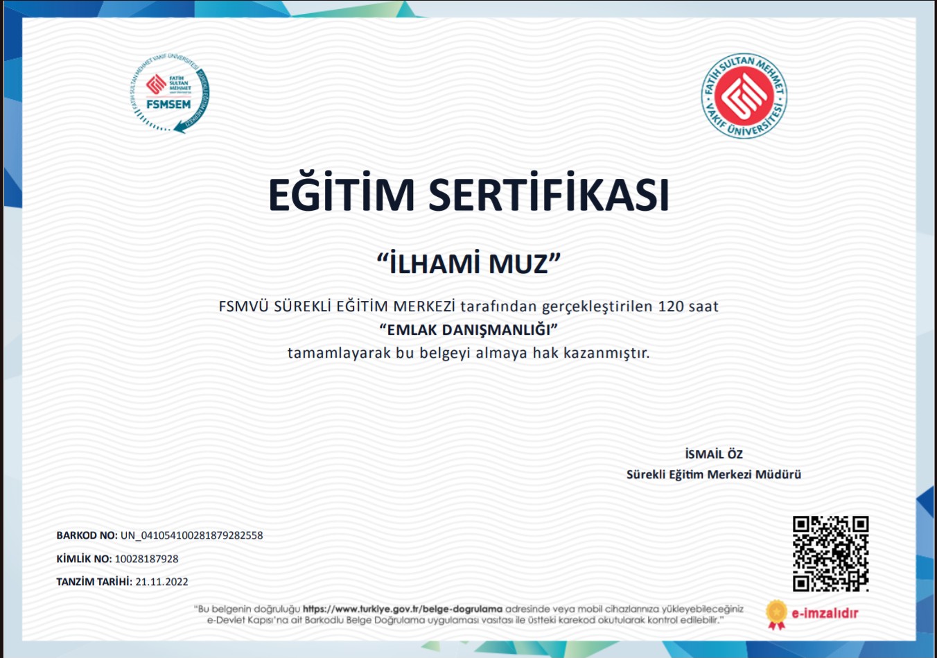 Emlak Danışmanlığı Sertifikası