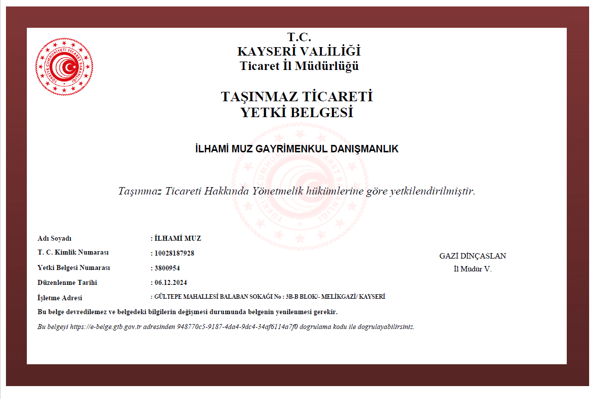 Taşınmaz Ticarete Yetki Belgesi 