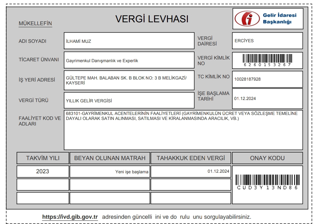 GİB Vergi Levhası