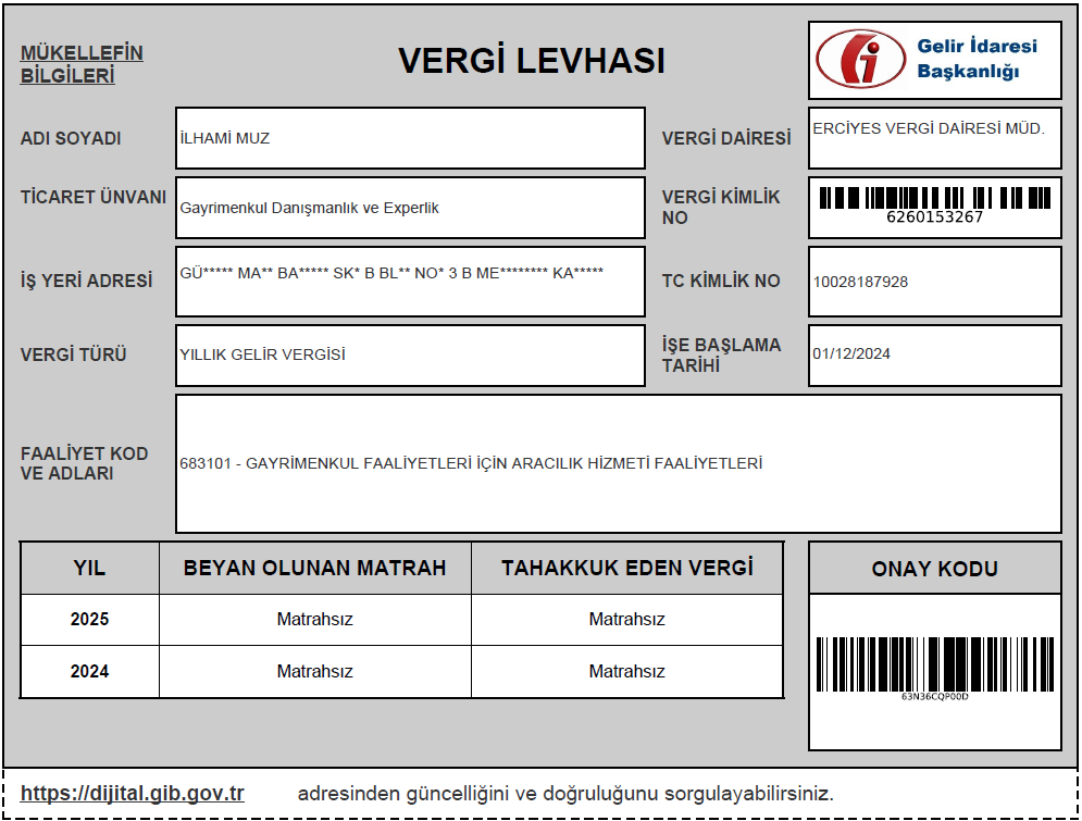 GİB Vergi Levhası
